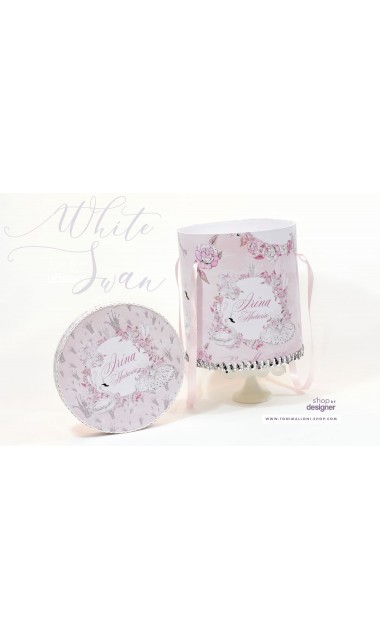 Trusou de botez cu lebede si motive florale personalizat pentru fete, Lebada alba 20